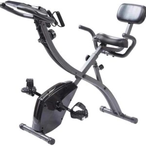 Folding Indoor Exercise Bike with Arm Resistance Bands and Heart Monitor